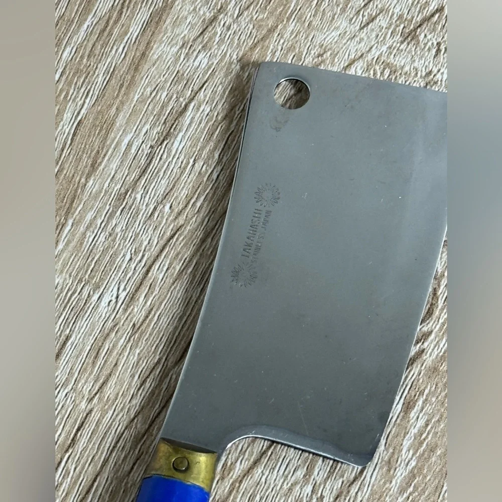 Takahashi Vintage Mini 6.5” Cleaver Stainless Steel Blue Handle Japan